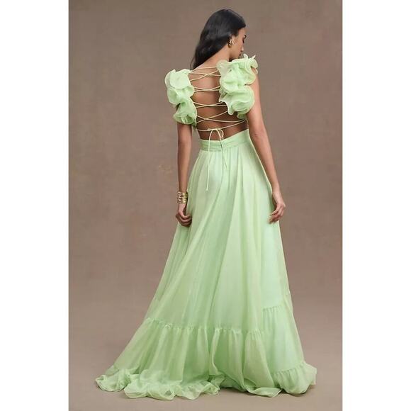 Mac Duggal Women's Green Indy A-Line Ruffled Back-Lace Chiffon Gown Size 2 NWT - Picture 2 of 14